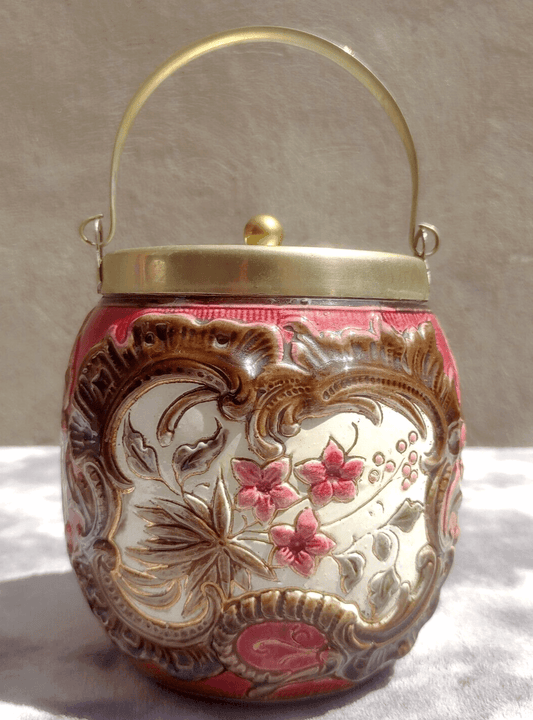 Antique Victorian Majolica Ceramic Pottery Biscuit Cookie Barrel Jar Container - Tommy's Treasure