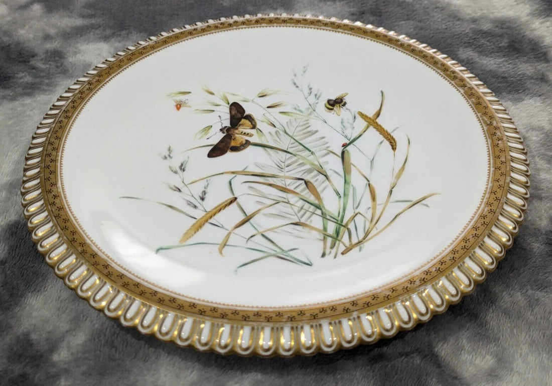 19th Century Aesthetic Movement Royal Worcester Hand painted Butterfly Bee Plate Victorian Antique