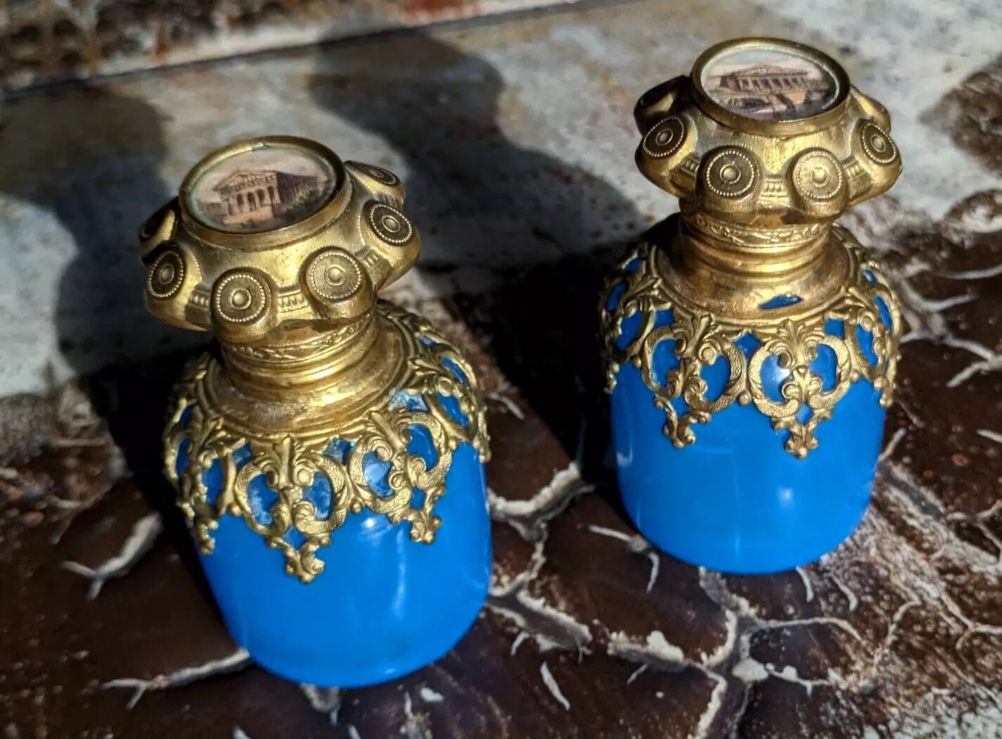 19th Century French Grand Tour Palais Royal Ormolu Glass Perfume Scent Bottles