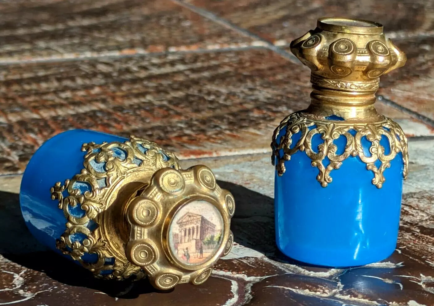 19th Century French Grand Tour Palais Royal Ormolu Glass Perfume Scent Bottles