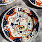 Antique Trio of Hand Painted Imari Porcelain Plate Dishes Blue Scroll Mark