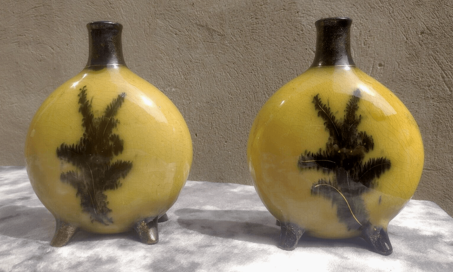 Antique Victorian Pair of Ceramic Iris Moon Flask Pottery Vases - Tommy's Treasure
