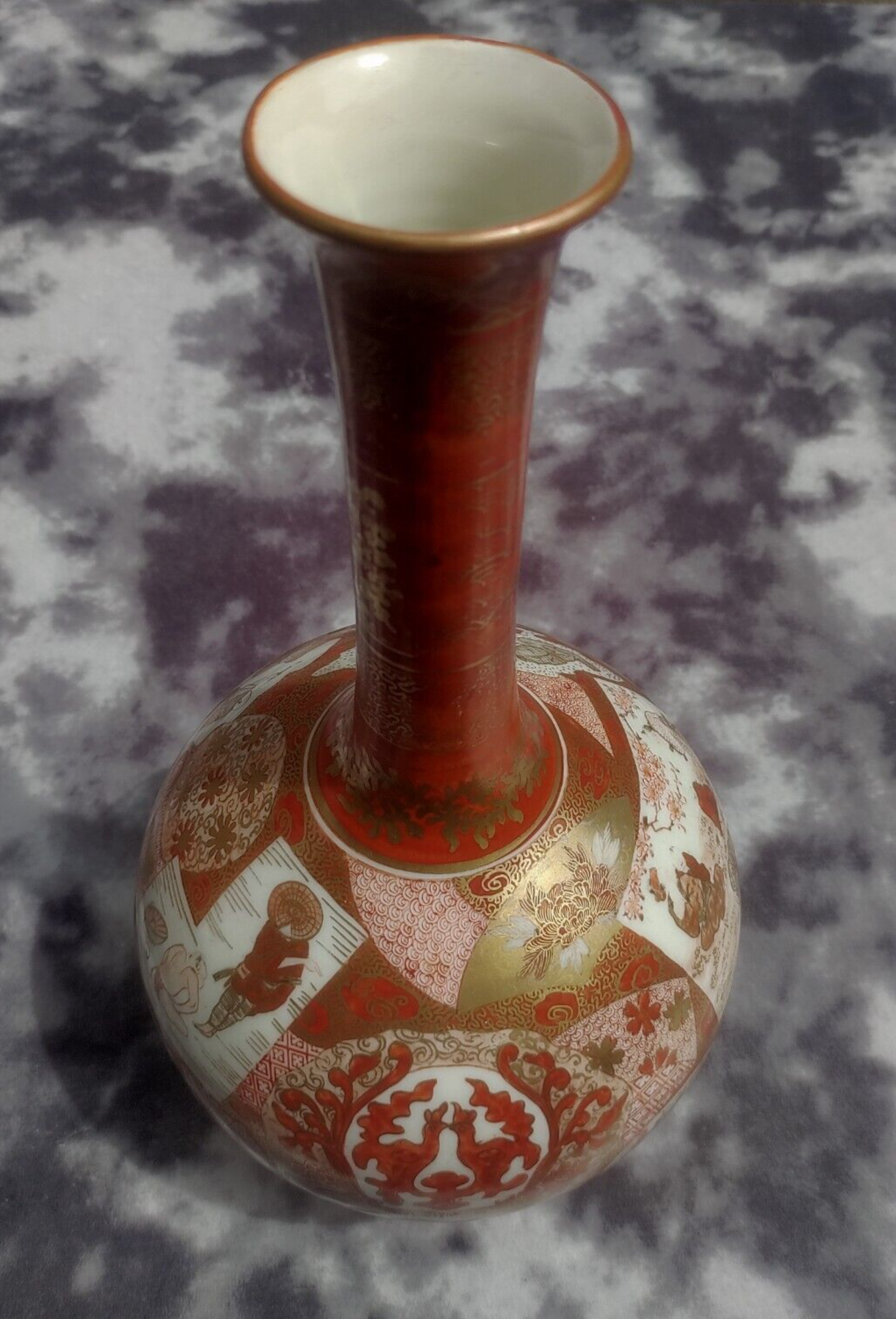 Large 19th Century Antique Japanese Meiji Kutani Porcelain Bottle Vase - 35 cm