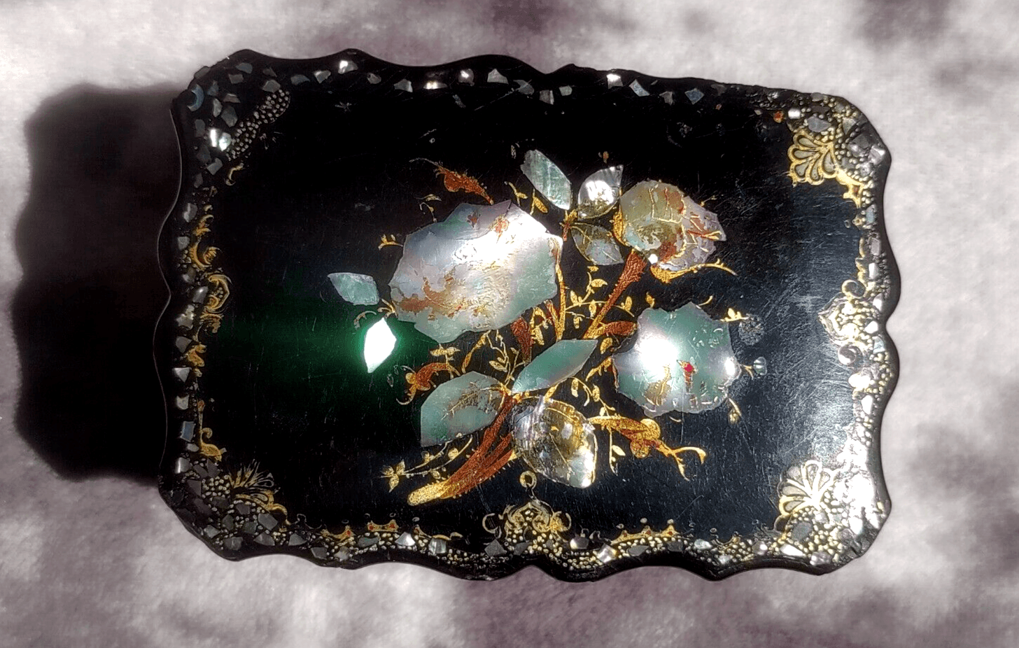 Victorian 19th Century Antique Papier Mache Abalone Inlay Jewellery Trinket Box - Tommy's Treasure