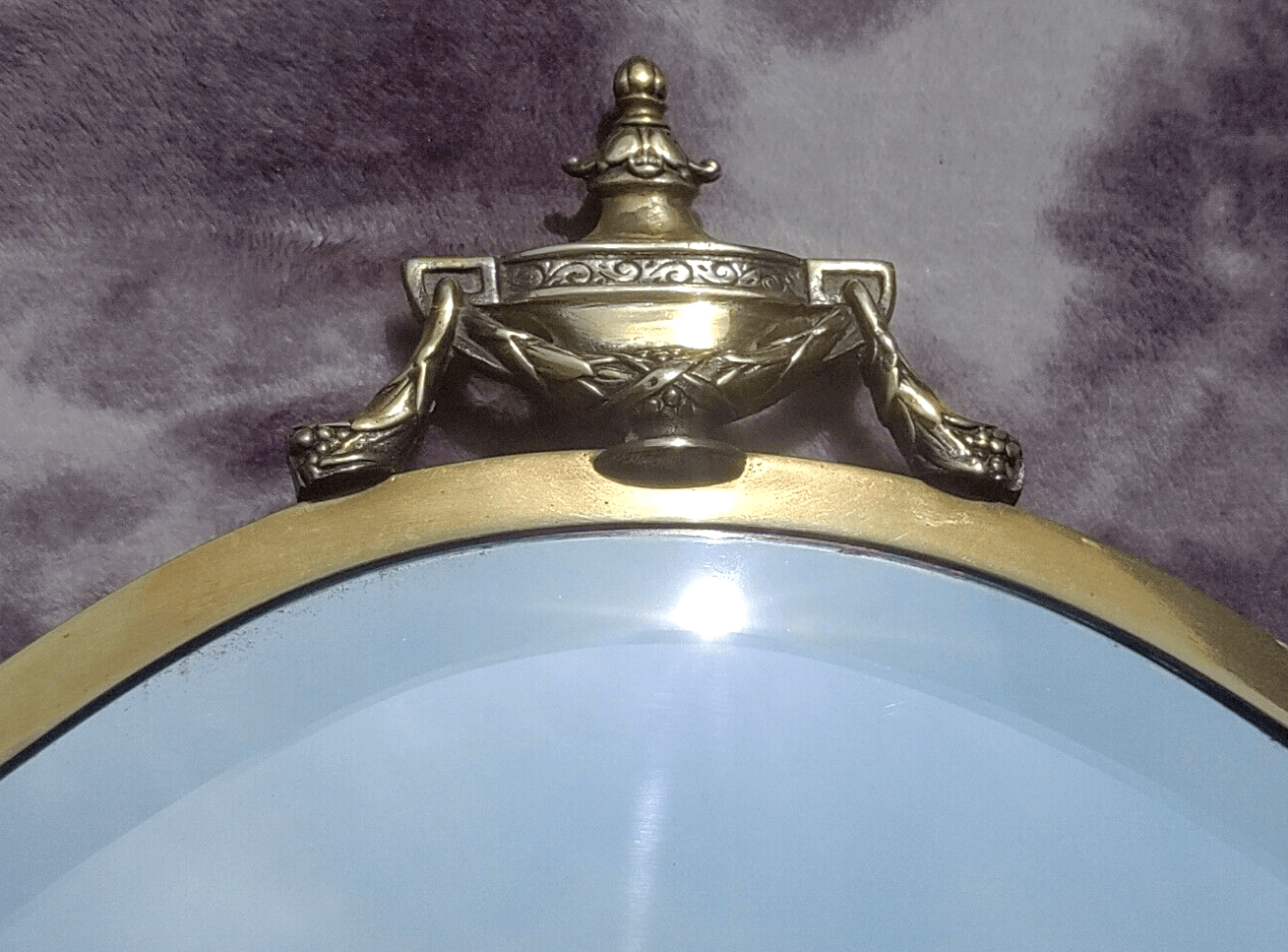 Italian 20th Century Brass Frame Bevel Edged Shield Wall Mirror - Gio Ponti Style - 67cm - Tommy's Treasure