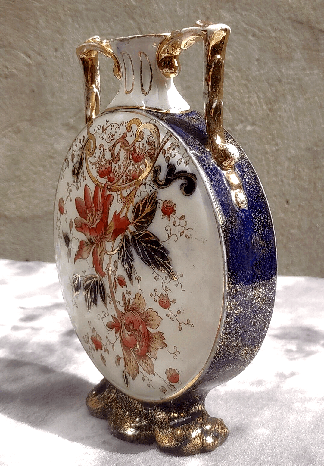 Victorian 1891 Ceramic Moon Flask Vase Antique Staffordshire Imari Style 19.5 cm - Tommy's Treasure