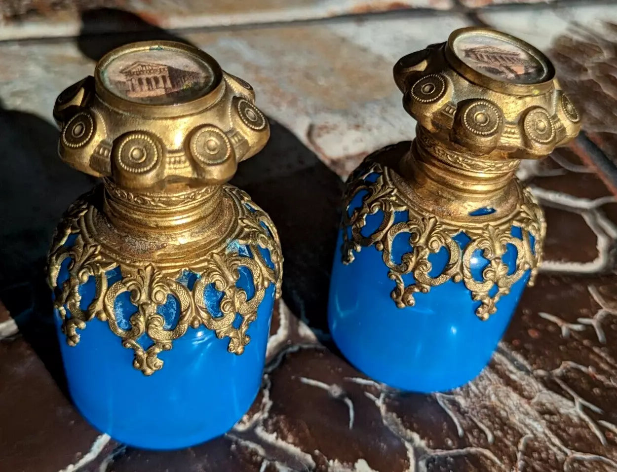 19th Century French Grand Tour Palais Royal Ormolu Glass Perfume Scent Bottles