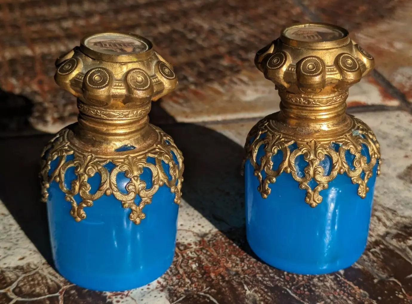 19th Century French Grand Tour Palais Royal Ormolu Glass Perfume Scent Bottles