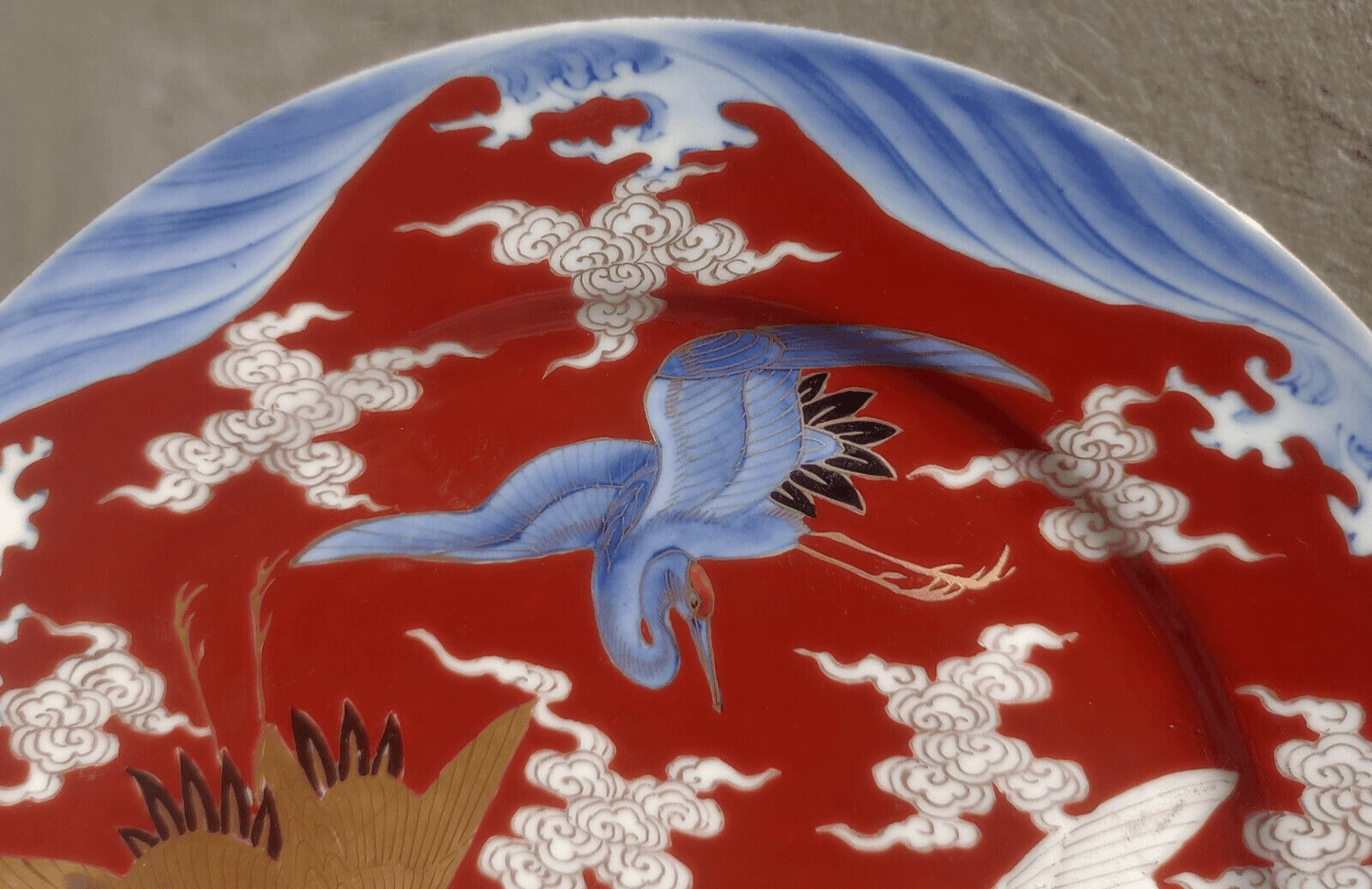 Antique Japanese Meiji Period Fukagawa Seiji Arita Crane Ceramic Plate 24 cm - Tommy's Treasure