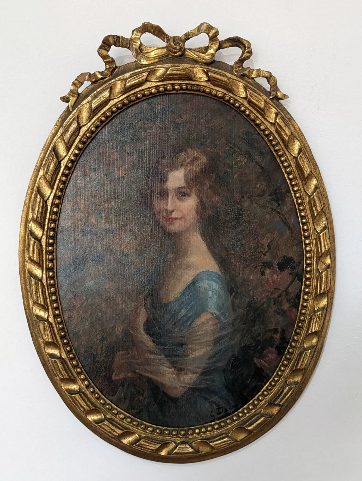 Giuseppe Duodo Italian 20th Century Woman Girl Portrait Oil Painting Art Antique