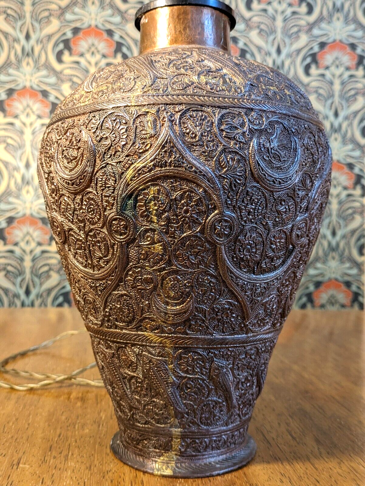 Rare 19th Century Indian Copper Kashmiri Mughal Islamic Fish Vase Lamp Antique