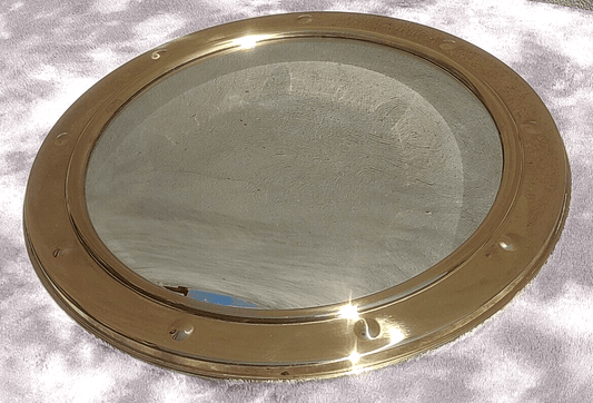 Vintage 1960s Brass Linton England Round Convex Porthole Nautical Mirror - 38 cm - Tommy's Treasure