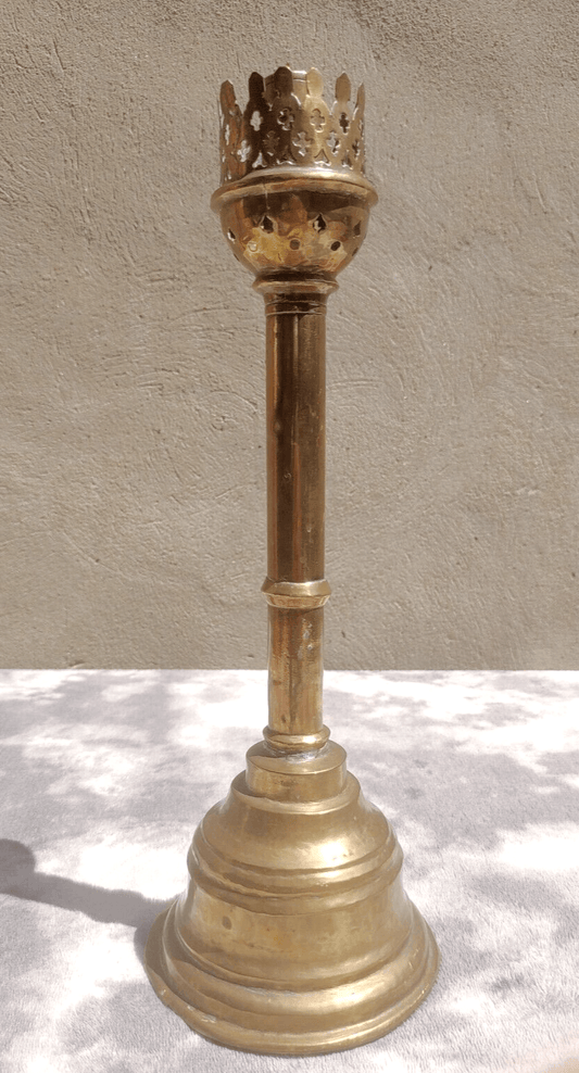 Antique Victorian Gothic Ecclesiastical Brass Alter Candle Stick Holder - 35 cm - Tommy's Treasure