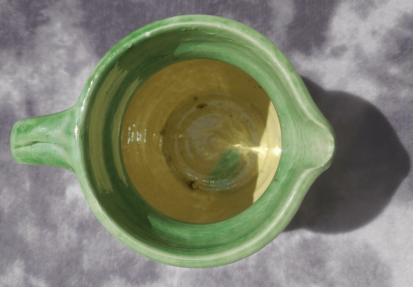 Antique French Green Tin Glazed Ceramic Pottery Farm Water Milk Jug Pitcher - Tommy's Treasure