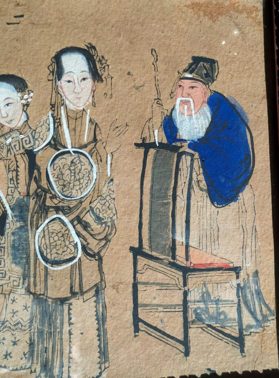 19th Century Chinese Qing Peking Opera Framed Watercolour & Ink Painting Guanyin