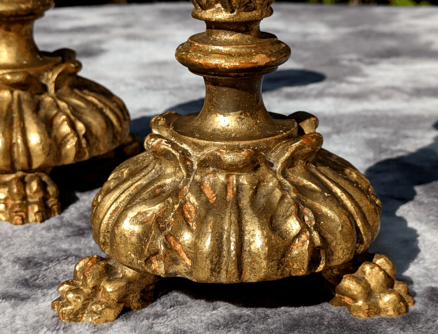 19th Century Pair French Carved Gilt Wood Claw Feet Antique Candlestick Holders - Tommy's Treasure