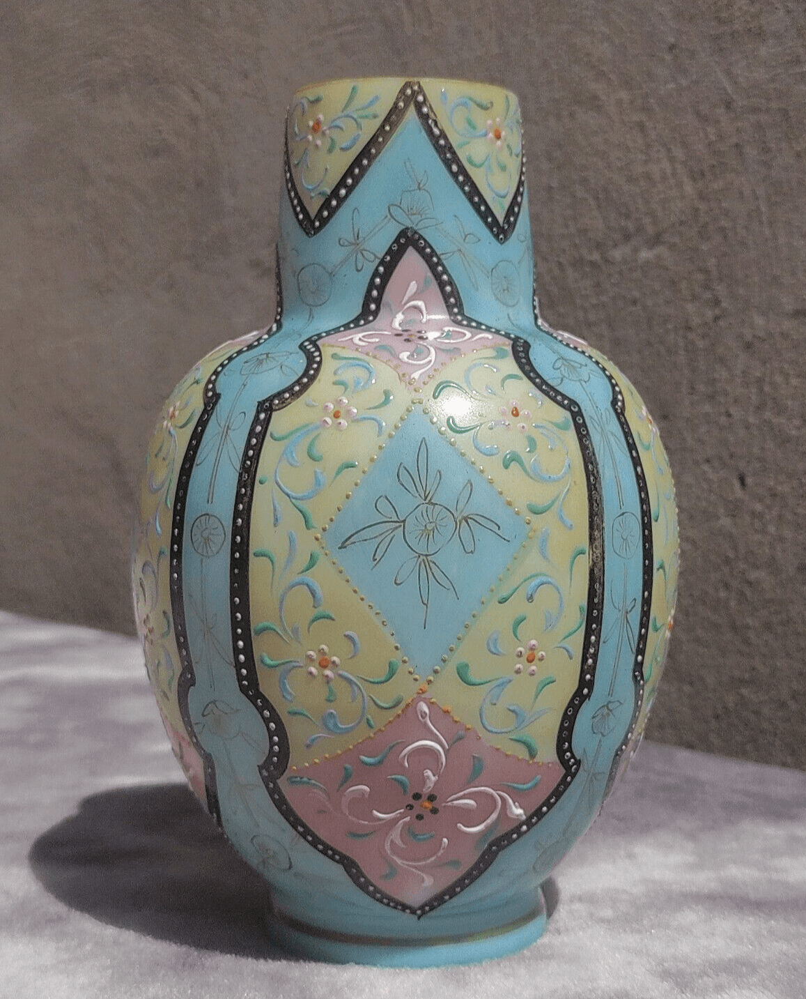 Antique Harrach Bohemian Czech Glass Victorian Blue Pink Cream Moroccan Vase - Tommy's Treasure