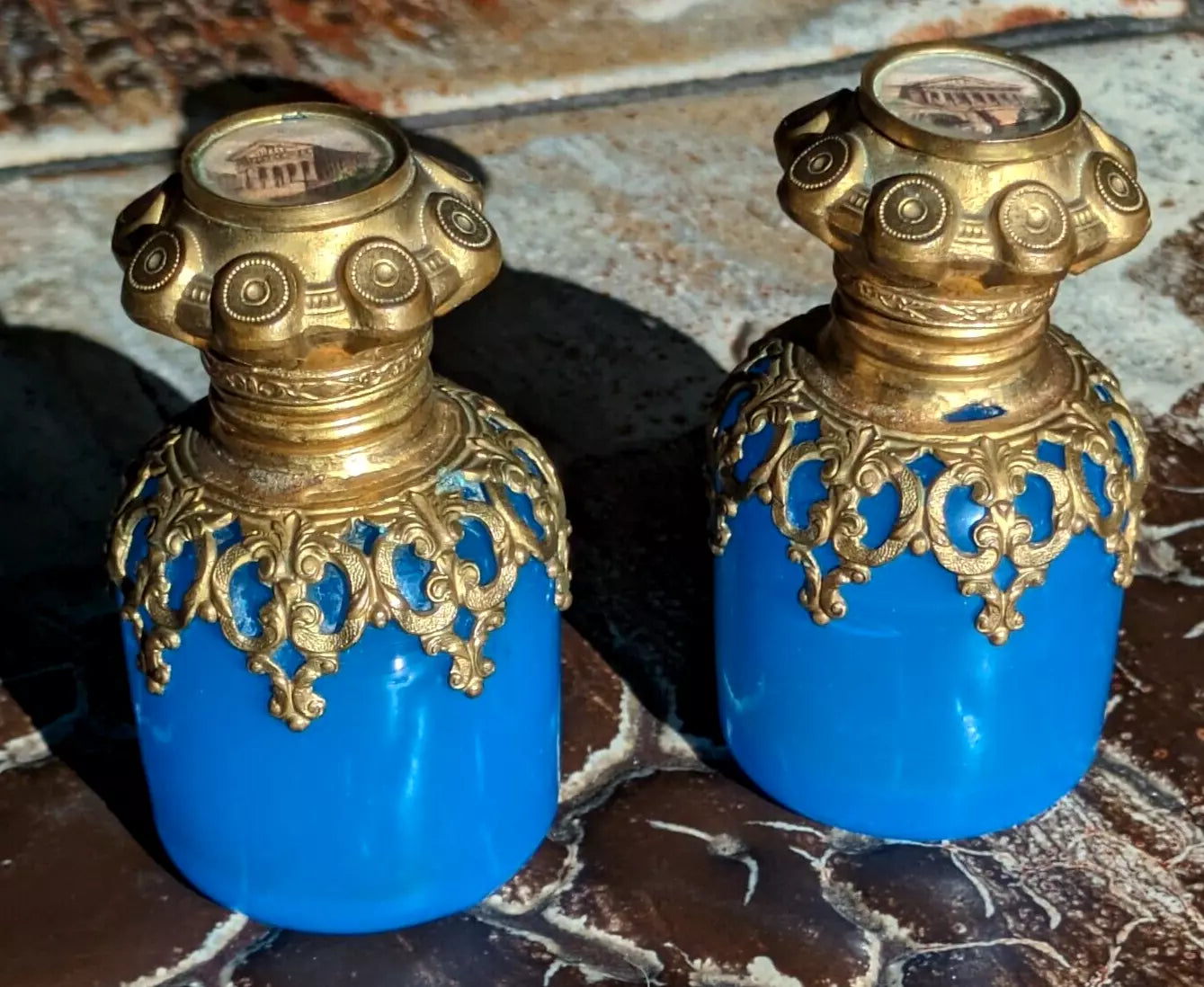 19th Century French Grand Tour Palais Royal Ormolu Glass Perfume Scent Bottles