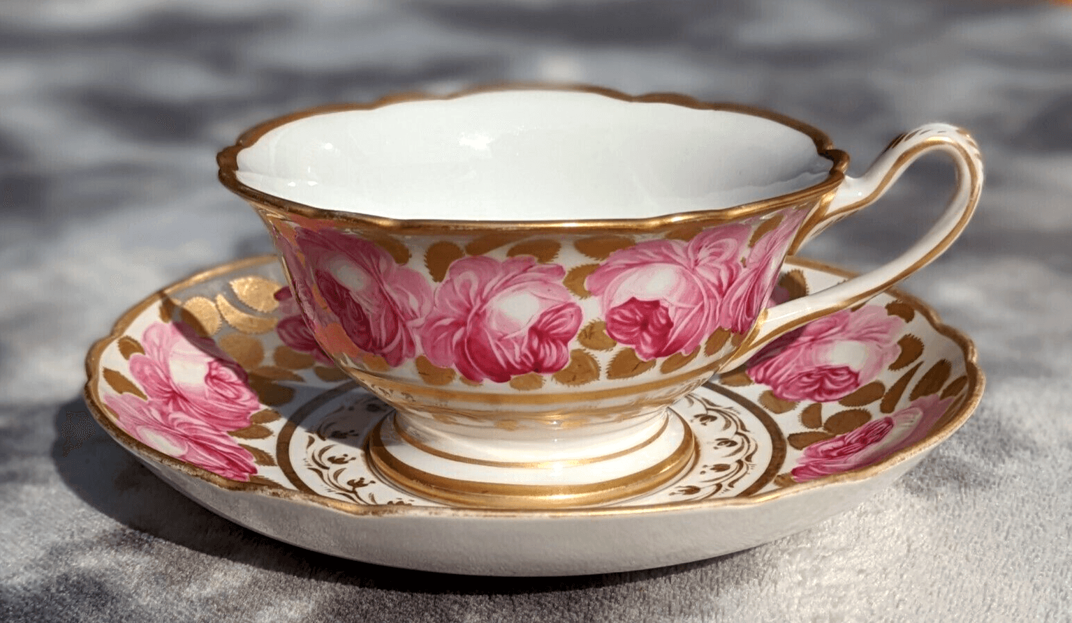 19th Century Paris Porcelain Antique Cup & Saucer Painted Gilt Billingsley Rose - Tommy's Treasure