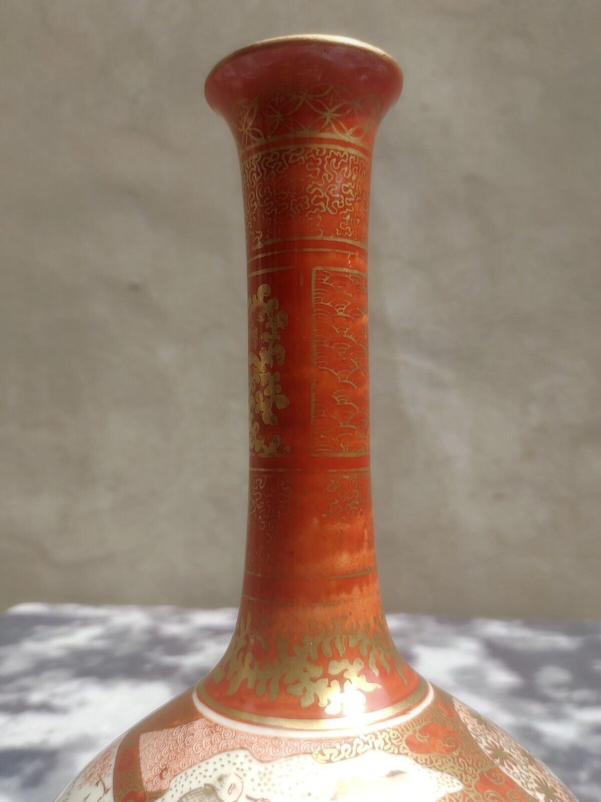 大号 19 世纪古董日本明治九谷瓷瓶花瓶 - 35 厘米