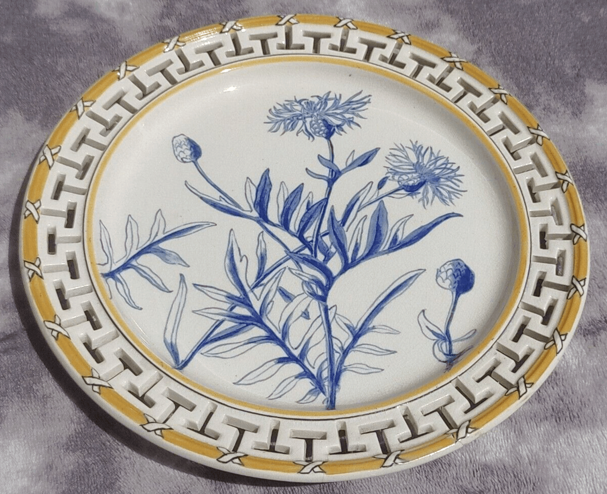 19th Century Victorian Antique Wedgwood Reticulated Greek Key Ceramic Plate - 9" - Tommy's Treasure