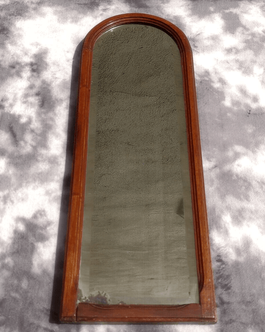 Antique Church Window Arch Oblong Shaped Mahogany Wood Bevelled Mirror - 58.5 cm - Tommy's Treasure