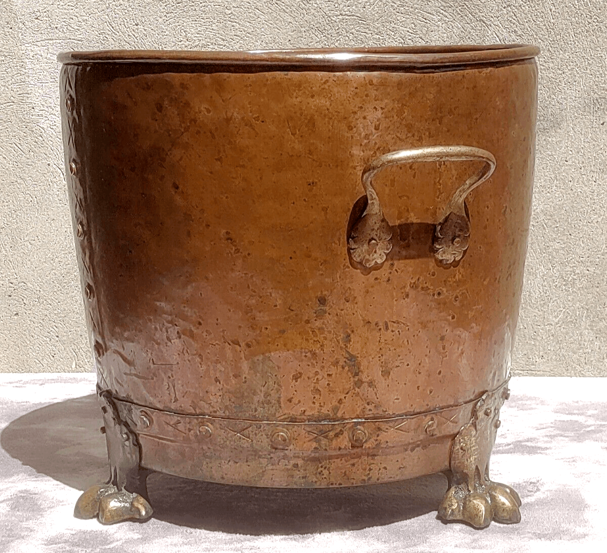 19th Century Victorian Antique Copper & Brass Fireside Log Coal Bucket Claw Feet - Tommy's Treasure