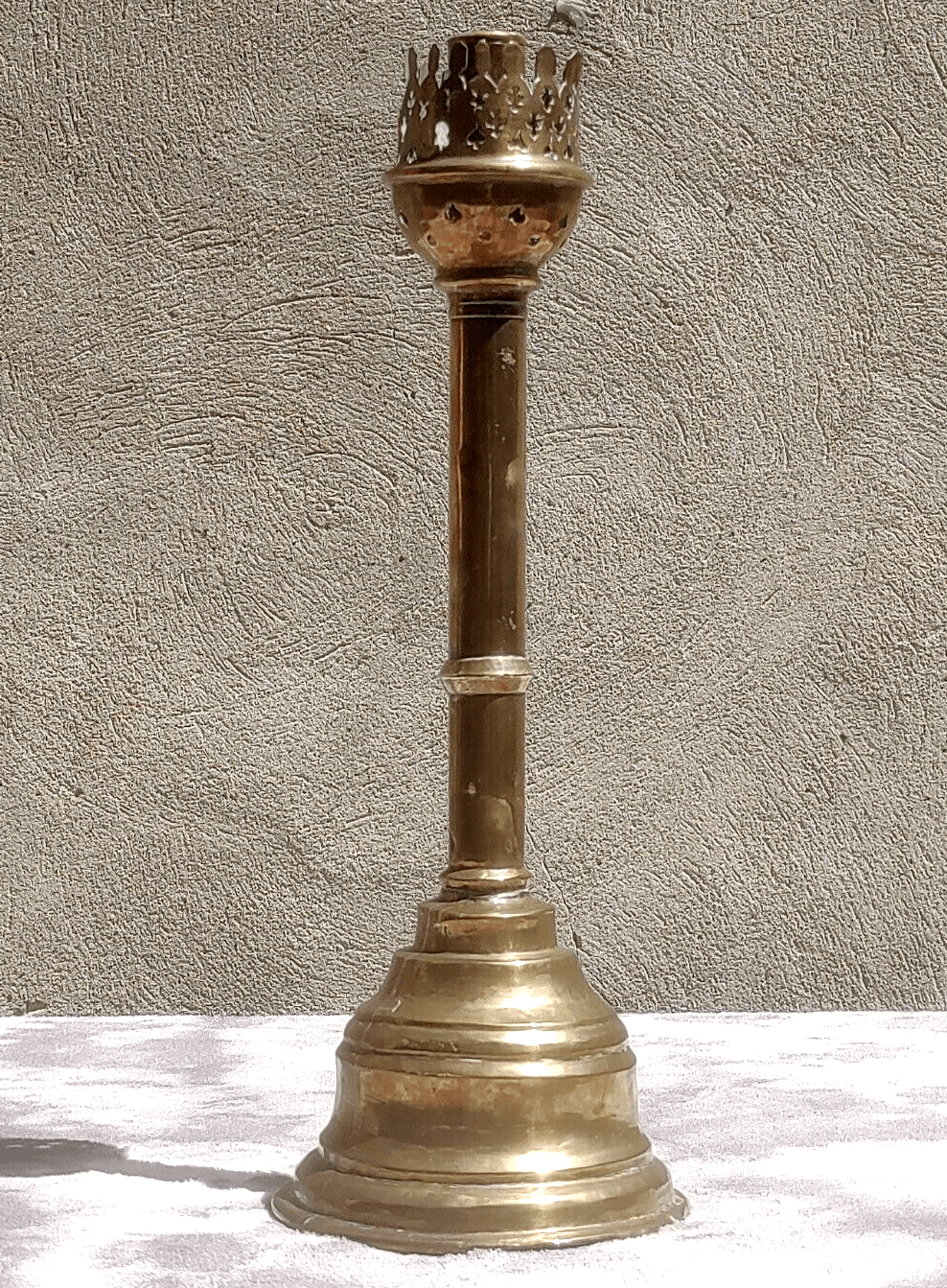 Antique Victorian Gothic Ecclesiastical Brass Alter Candle Stick Holder - 35 cm - Tommy's Treasure