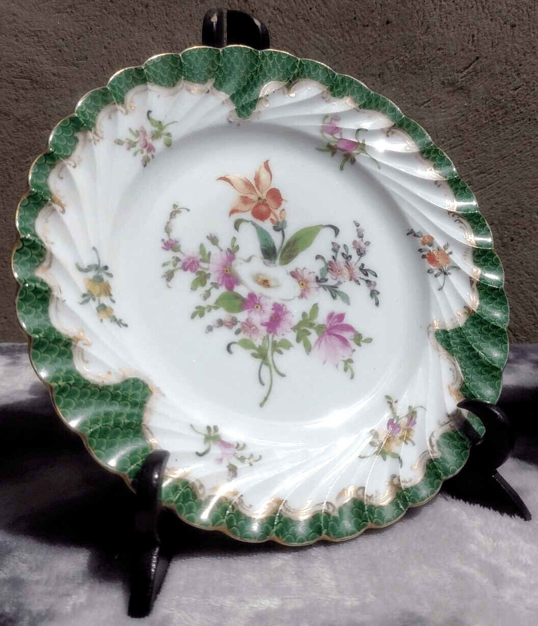 Antique Pair of German Dresden Porcelain Hand painted Floral Side Plates - Tommy's Treasure