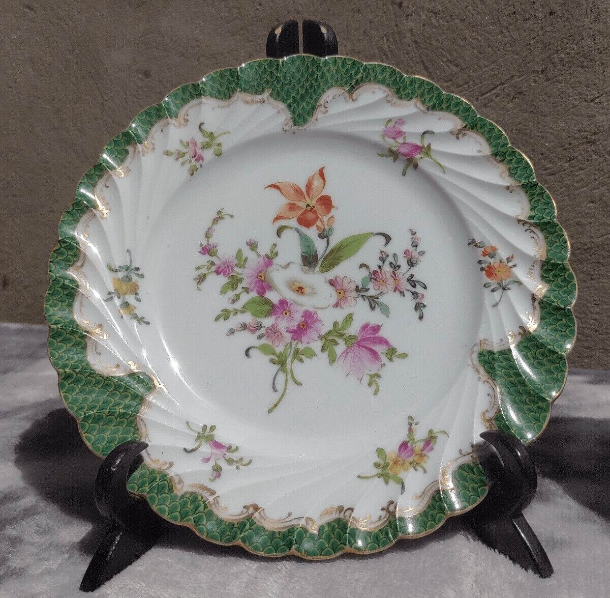 Antique Pair of German Dresden Porcelain Hand painted Floral Side Plates - Tommy's Treasure