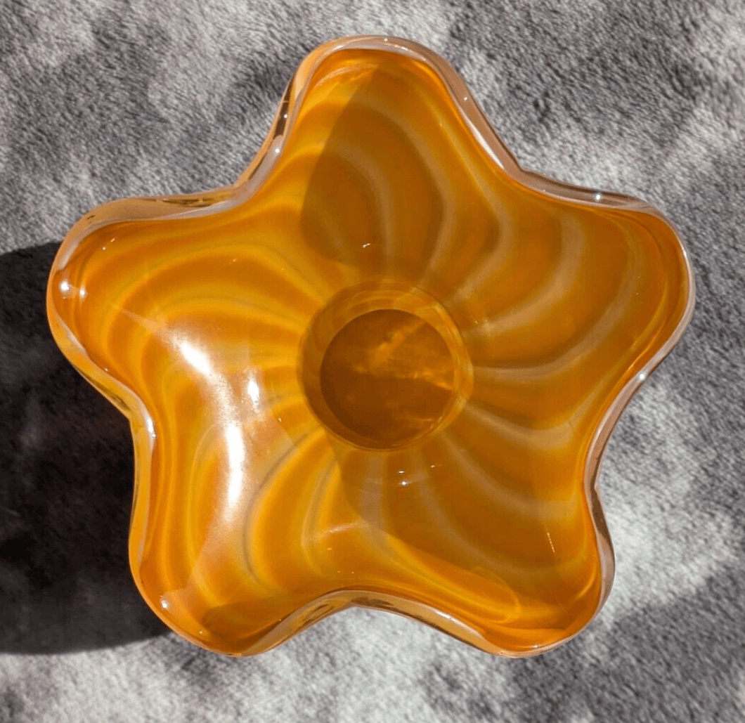 Mid Century Murano Italian Vintage Candy Striped Orange White Glass Vase - 23 cm - Tommy's Treasure