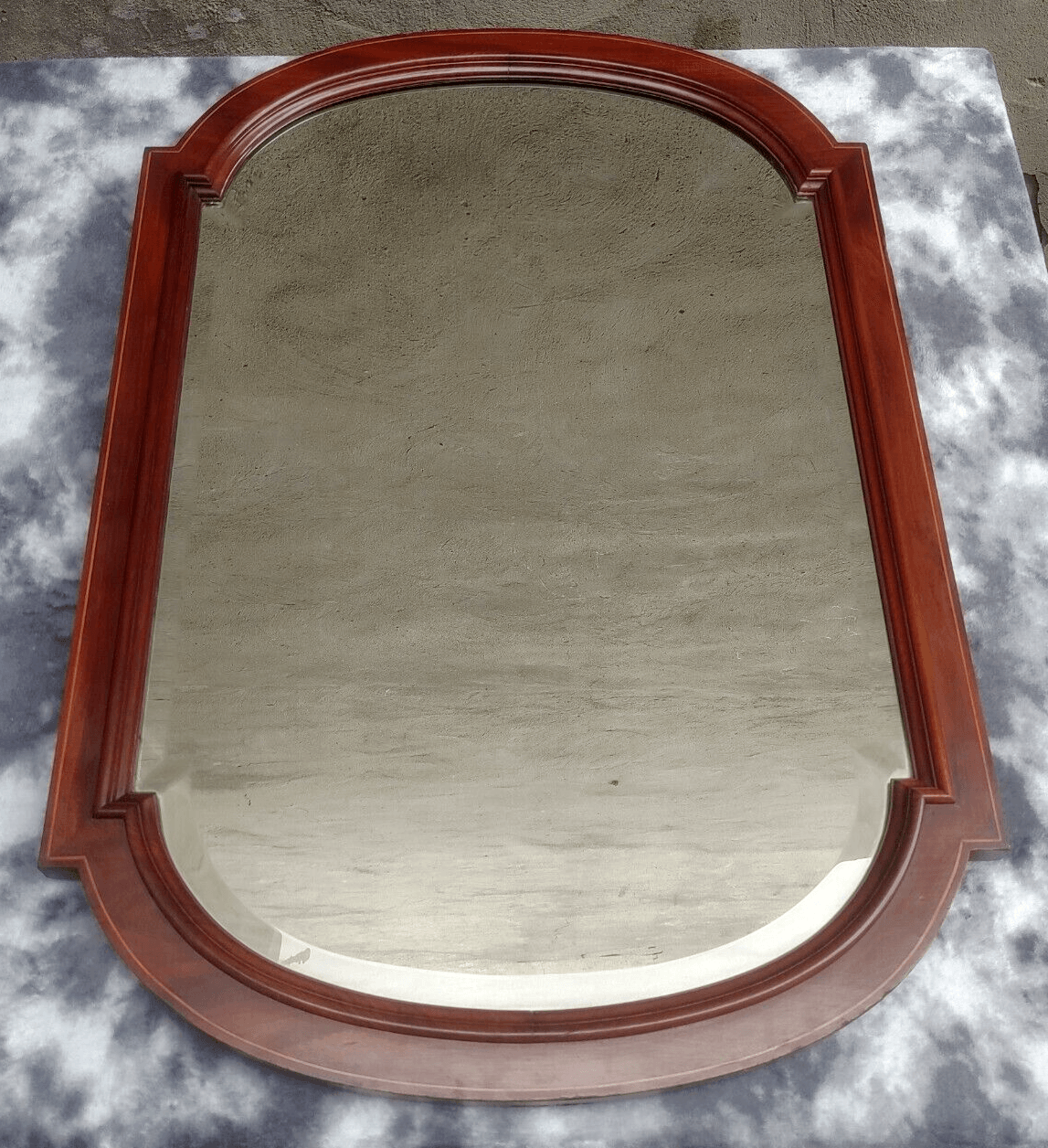 19th Century Victorian Antique Inlaid Mahogany Bevel Edge Oblong Wall Mirror - 86 cm - Tommy's Treasure