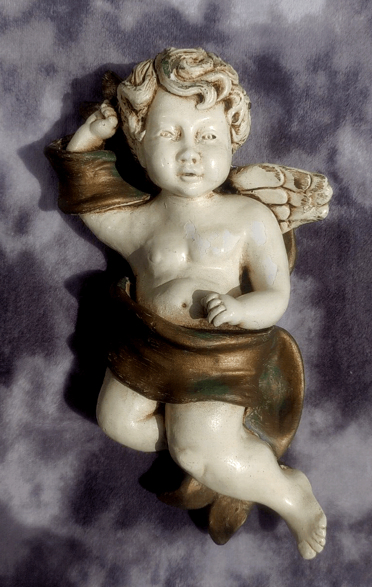 Vintage French Painted Pottery Cherub Angel Putti Wall Plaque Hanging - 29.5 cm - Tommy's Treasure