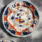 Antique Trio of Hand Painted Imari Porcelain Plate Dishes Blue Scroll Mark