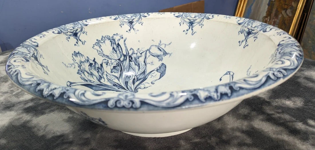 19th Century Victorian Wash Bowl Basin Alberta Colonial Antique Pottery 41 cm