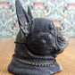 19th Century Cold Painted Spelter French Bull Dog Inkwell Collar Novelty Antique