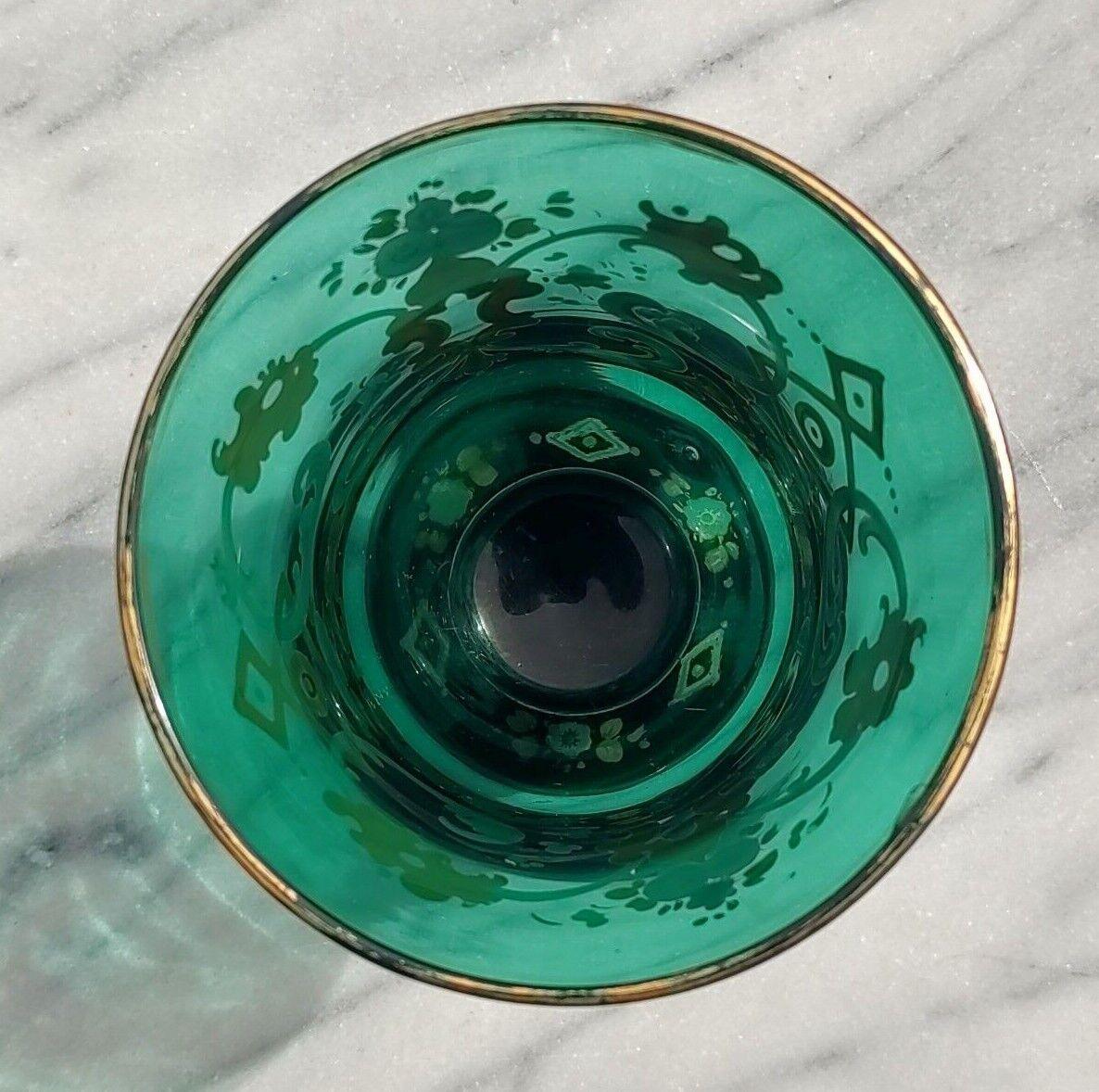 19th Bohemian Czech Hand Painted Enamel & Gilt Green Blown Glass Goblet - Tommy's Treasure