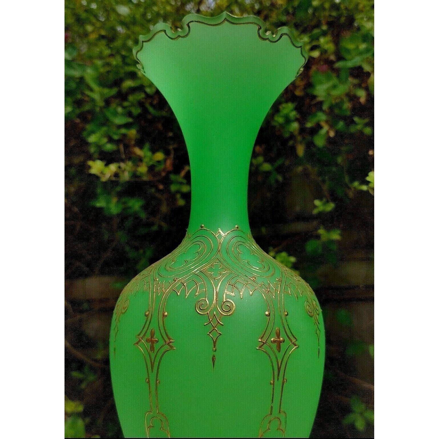 19th Century French Baccarat Gilt Opaline Uranium Glass Vase - Tommy's Treasure