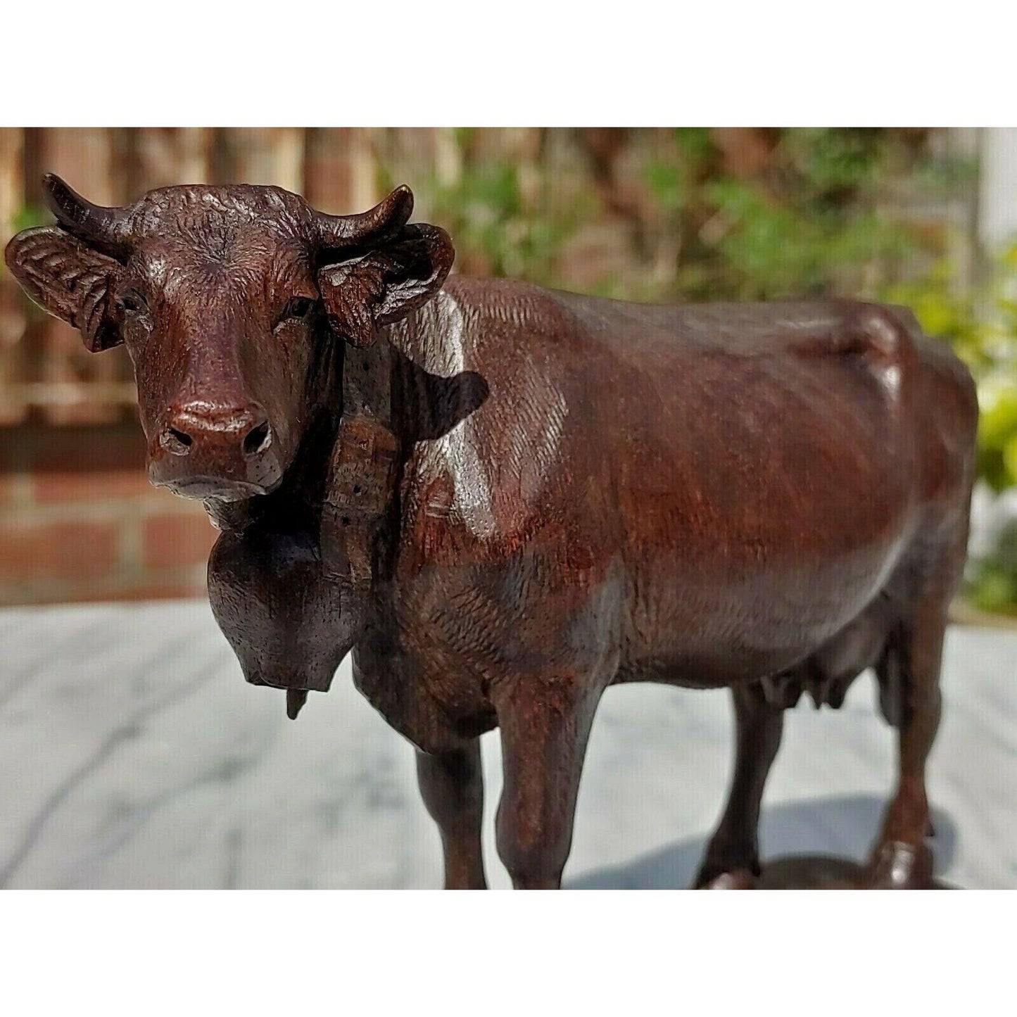 19th Century Swiss Black Forest Hand Carved Linden Wood Antique Cow Sculpture - Tommy's Treasure