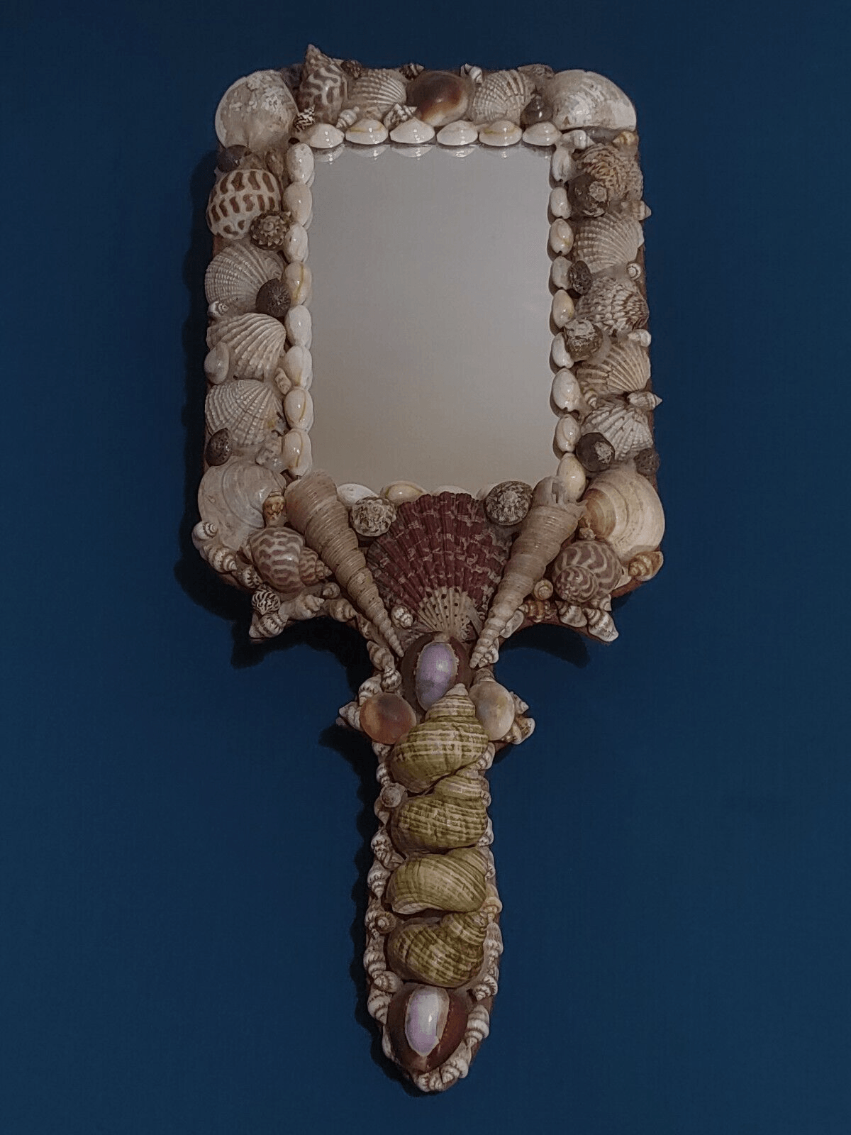 Early 20th Century French Folk Art Seashore Shell Work Handheld Mirror - Tommy's Treasure