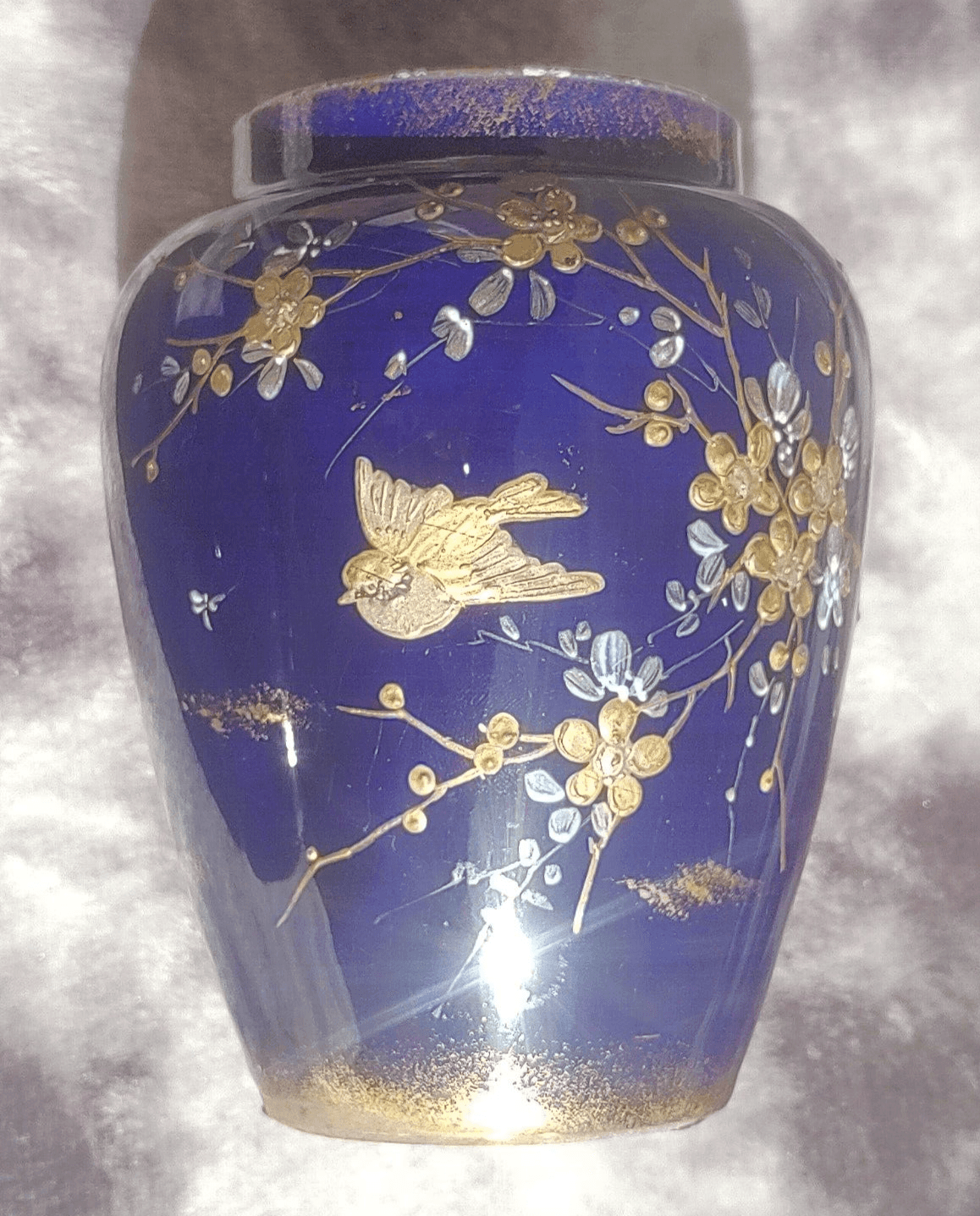 Victorian 19th Century Antique English Cobalt Blue Ceramic Pottery Enamel Gilt Vases - Tommy's Treasure