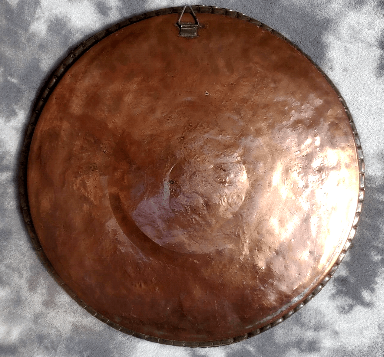 Antique Middle Eastern Engraved Tinned Copper Hanging Wall Charger Tray 47 cm - Tommy's Treasure
