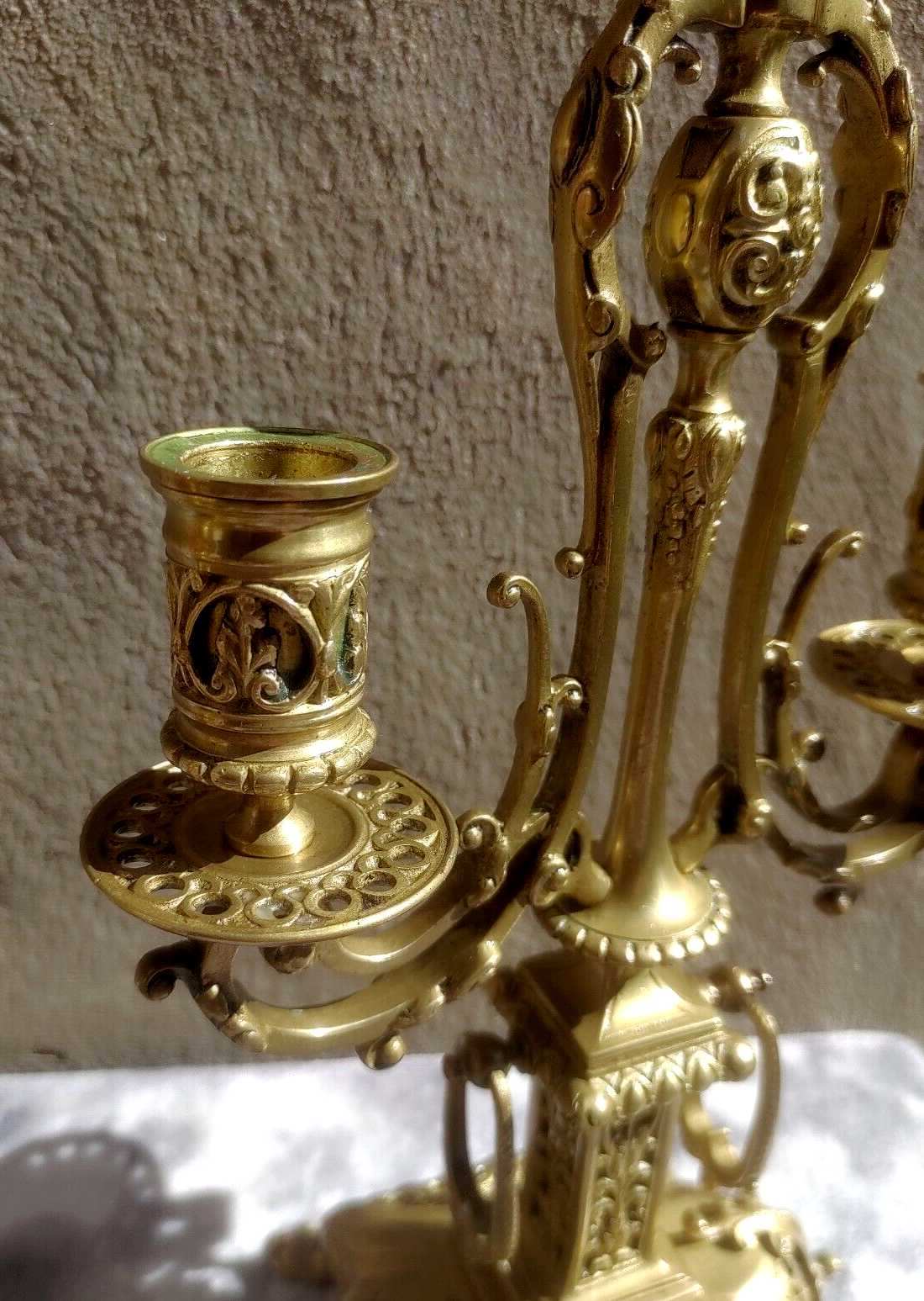 Pair of Ornate Victorian Antique Brass Candelabra Twin Candlestick Holders 36 cm