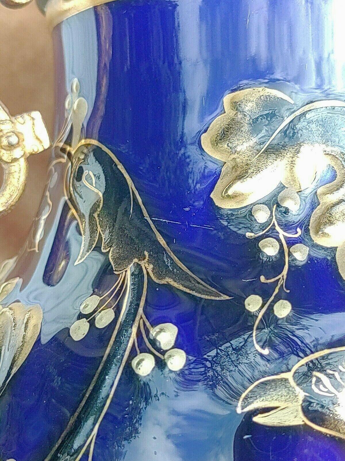 19th Century French Cobalt & Bronze Ormolu Mounted Ceramic Griffin Vase - Tommy's Treasure