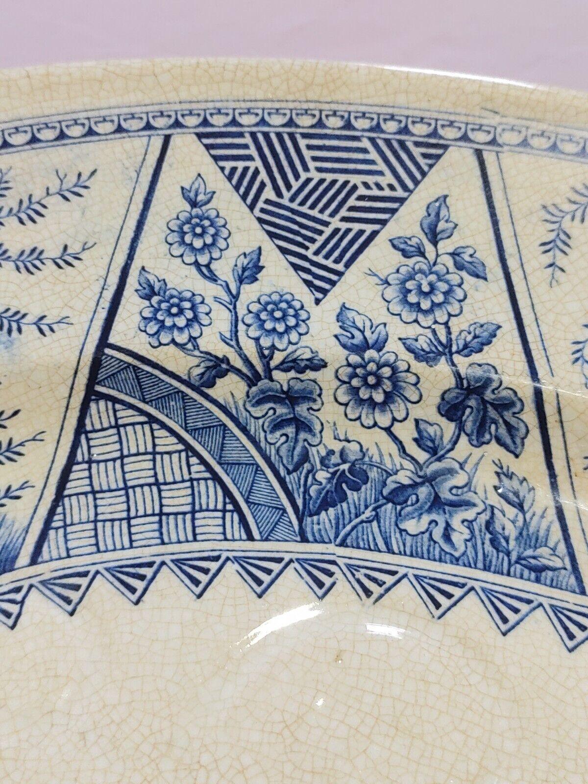 Antique 19th C. Old Hall Pottery Aestheticism Blue White Ceramic Meat Plate 54cm - Tommy's Treasure