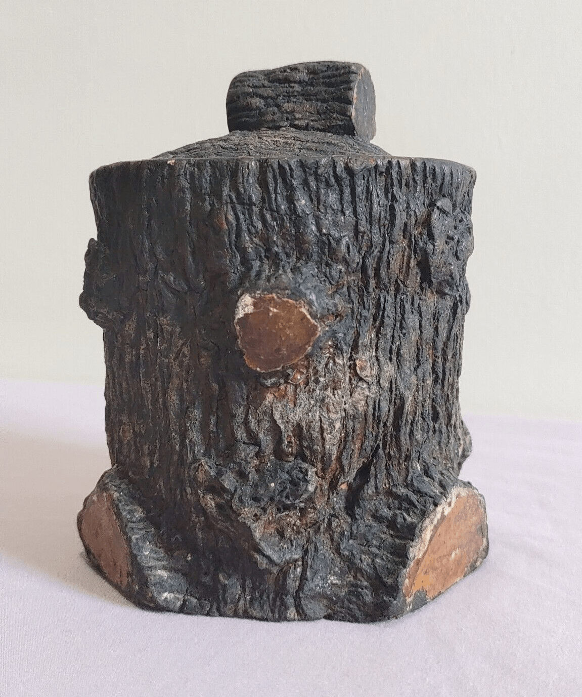 Antique Naturalistic Pottery Tree Trunk Stump Tobacco Jar Pot Black Forest Style - Tommy's Treasure