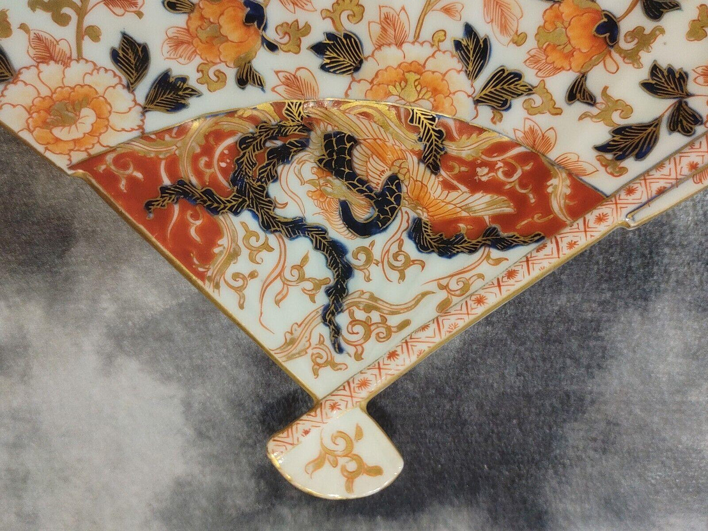Meiji Japanese Fukagawa Antique Hand Painted Gilt Imari Phoenix Fan Plate - Tommy's Treasure