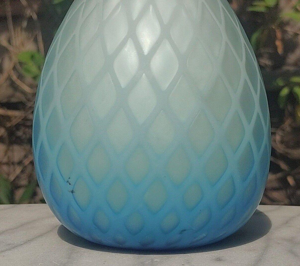 English Victorian Cased Blue Mother of Pearl Diamond Quilted Satin Glass Vase - Tommy's Treasure