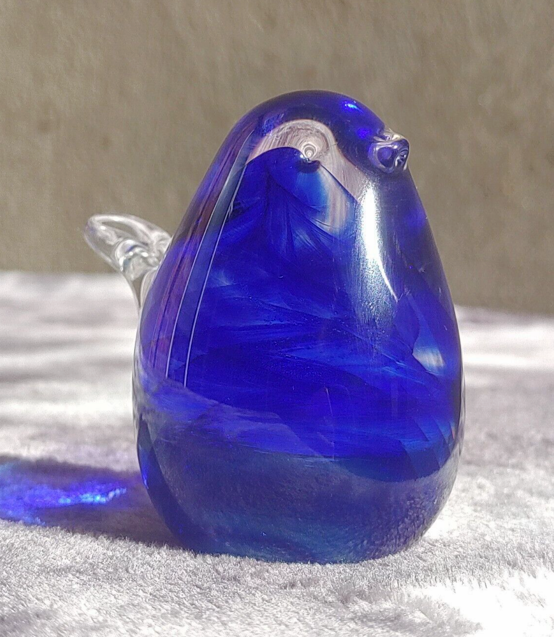 Scotland Selkirk Cobalt Blue Swirled Vintage Art Glass Bird Paperweight Signed