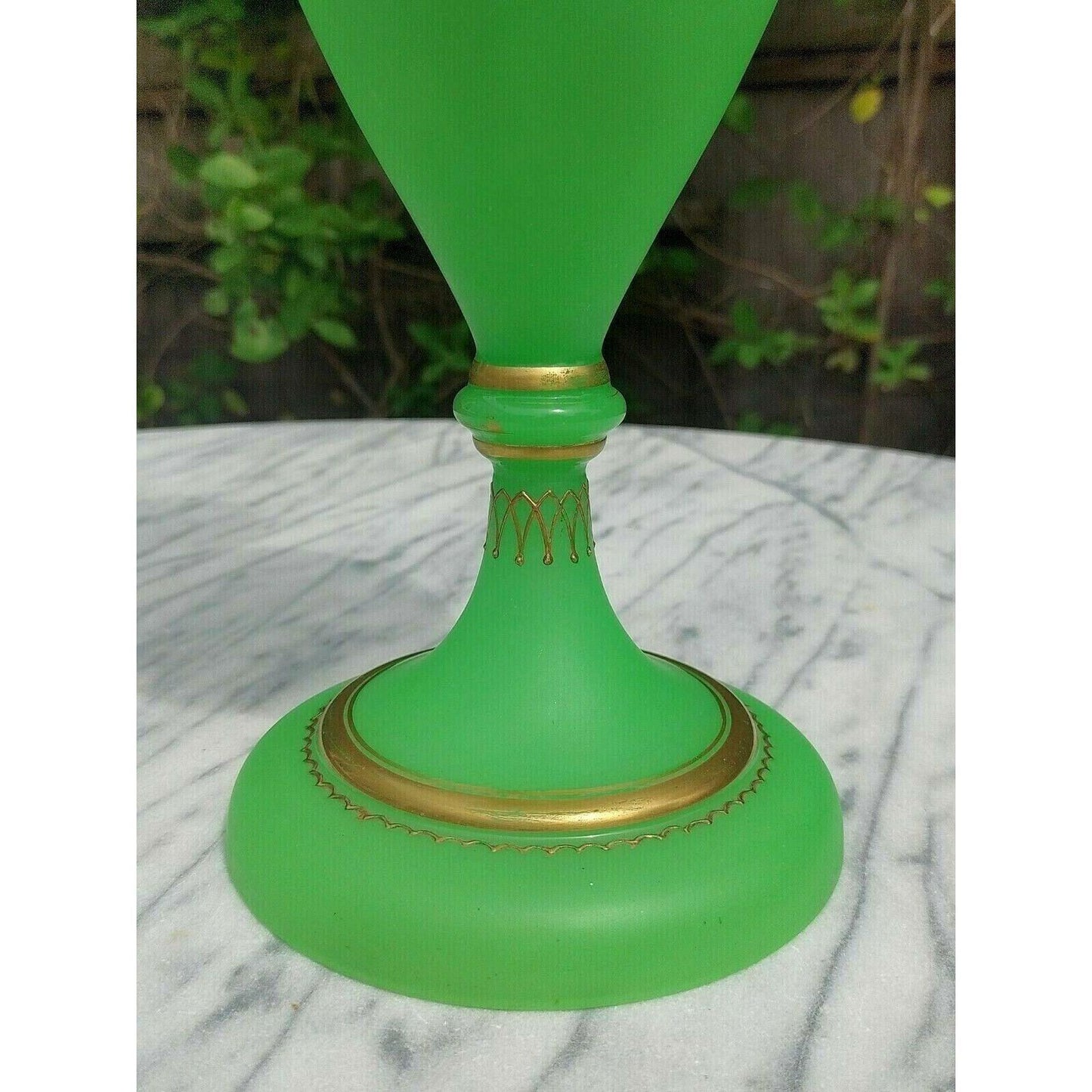 19th Century French Baccarat Gilt Opaline Uranium Glass Vase - Tommy's Treasure